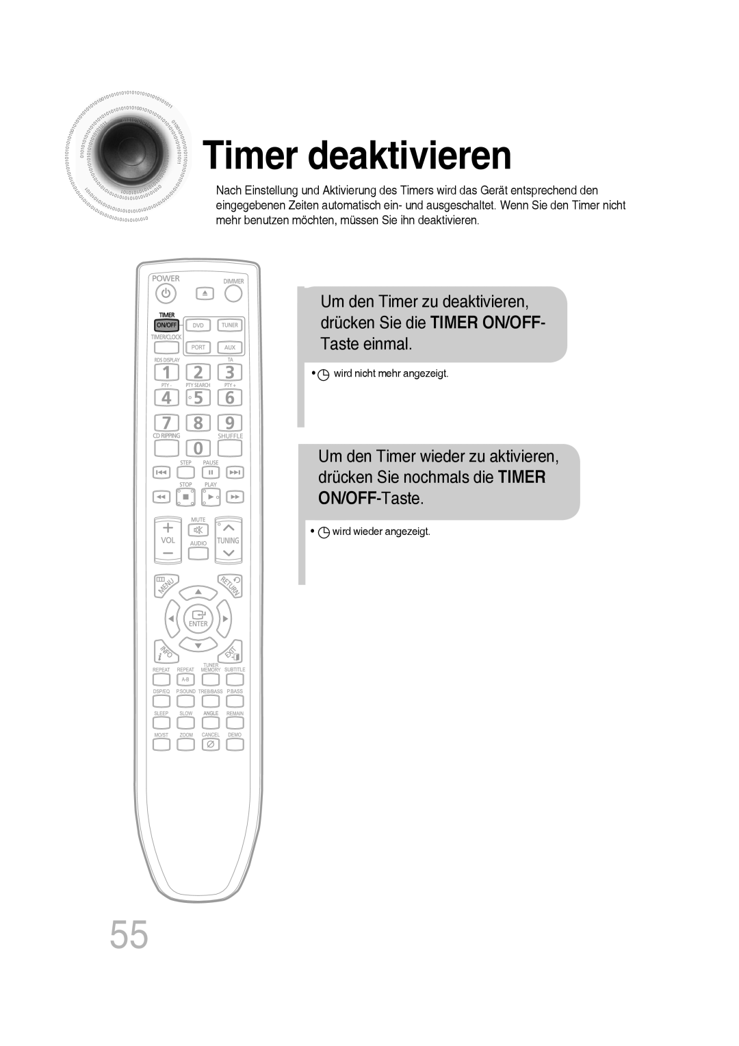 Samsung MM-D430D/EN, MM-D530D/XN, MM-D430D/XN, MM-D530D/EN, MM-D430D/ZX, MM-D530D/RU, MM-D430D/ZF manual Timer deaktivieren 