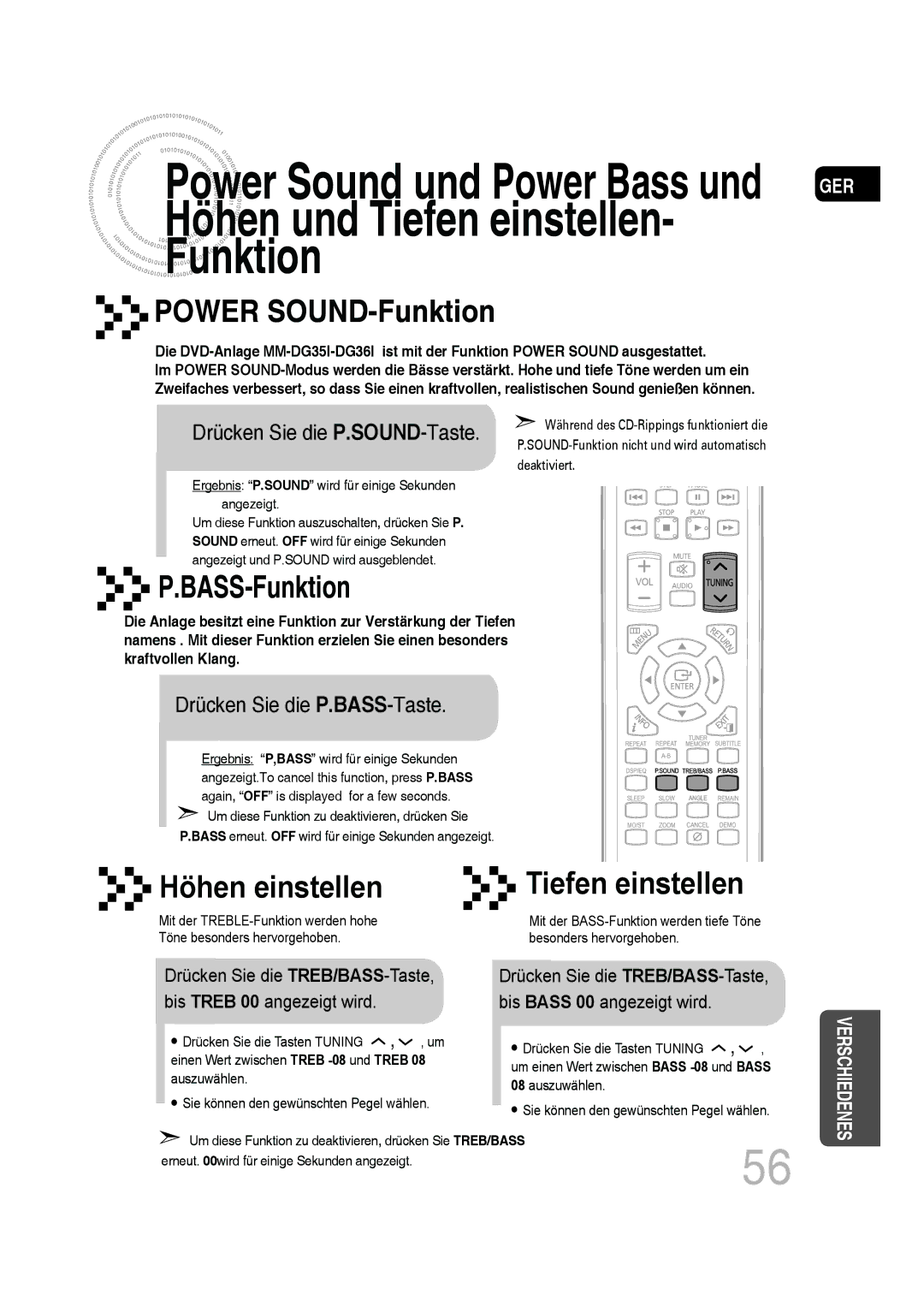 Samsung MM-D430D/XN Höhen und Tiefen einstellen Funktion, Drücken Sie die P.SOUND-Taste, Drücken Sie die P.BASS-Taste 