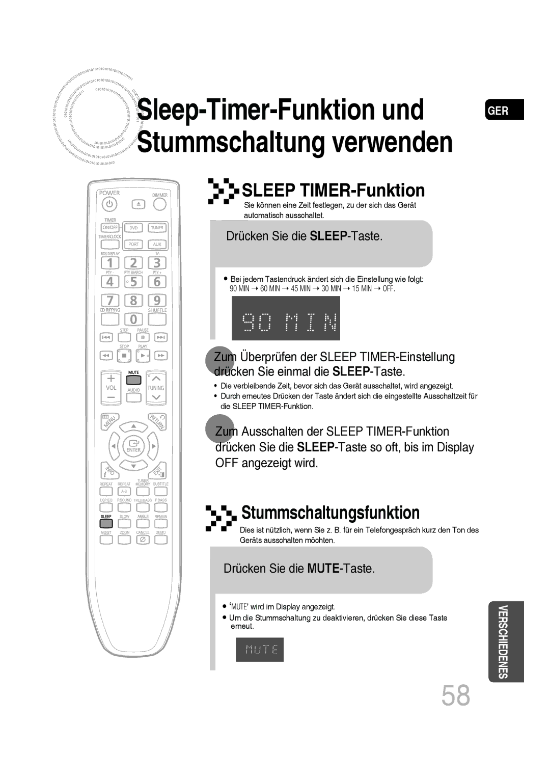 Samsung MM-D430D/ZX, MM-D530D/XN, MM-D430D/EN, MM-D430D/XN manual Drücken Sie die SLEEP-Taste, Drücken Sie die MUTE-Taste 