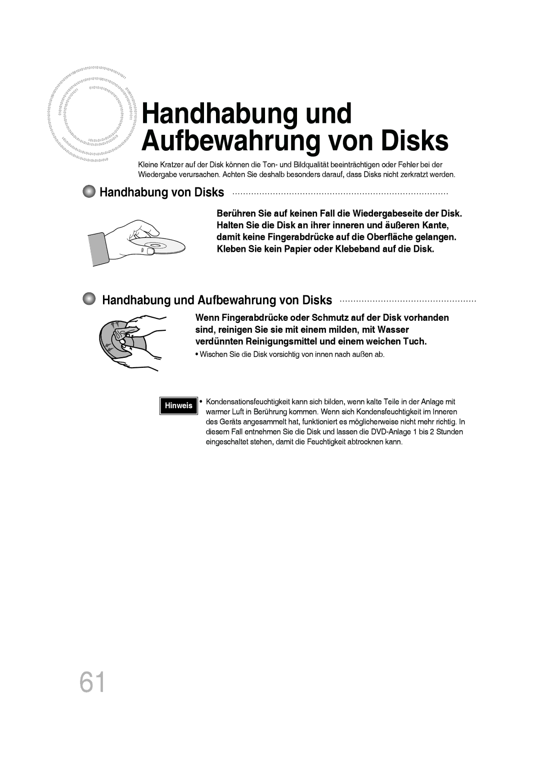 Samsung MM-D530D/XN, MM-D430D/EN, MM-D430D/XN, MM-D530D/EN manual Handhabung von Disks, Handhabung und Aufbewahrung von Disks 