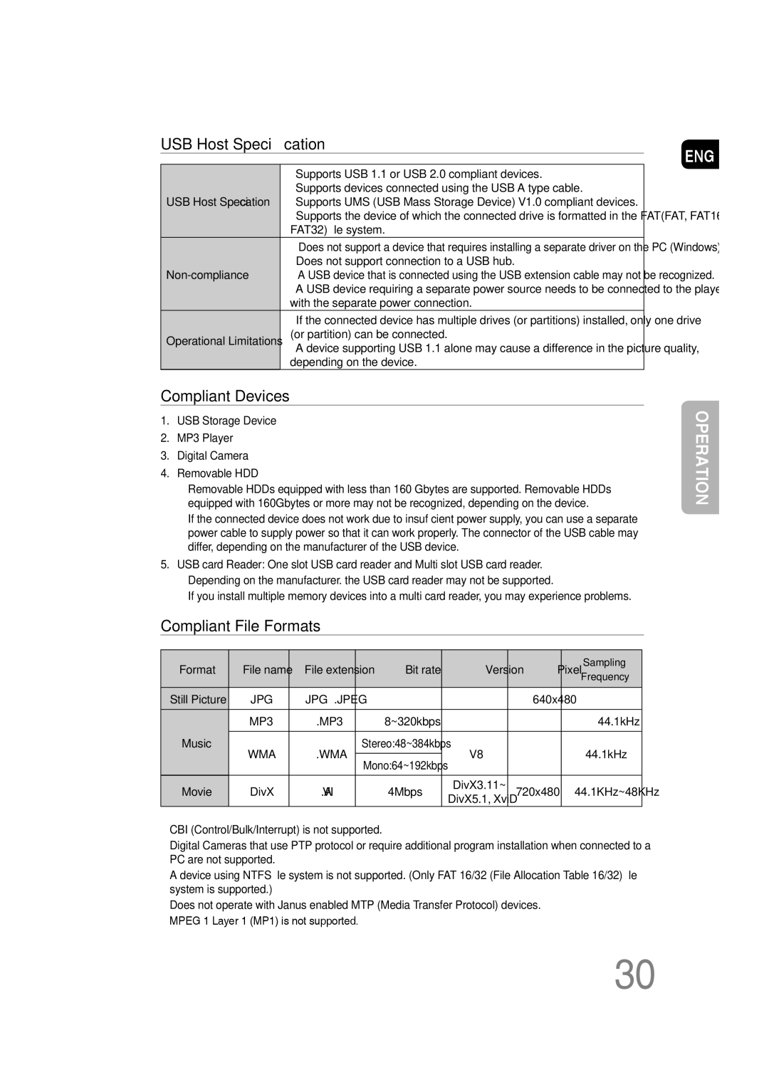 Samsung MM-D530D/RU, MM-D530D/XN, MM-D430D/EN, MM-D430D/XN, MM-D530D/EN, MM-D430D/ZX, MM-D430D/ZF manual USB Host Speciﬁcation 