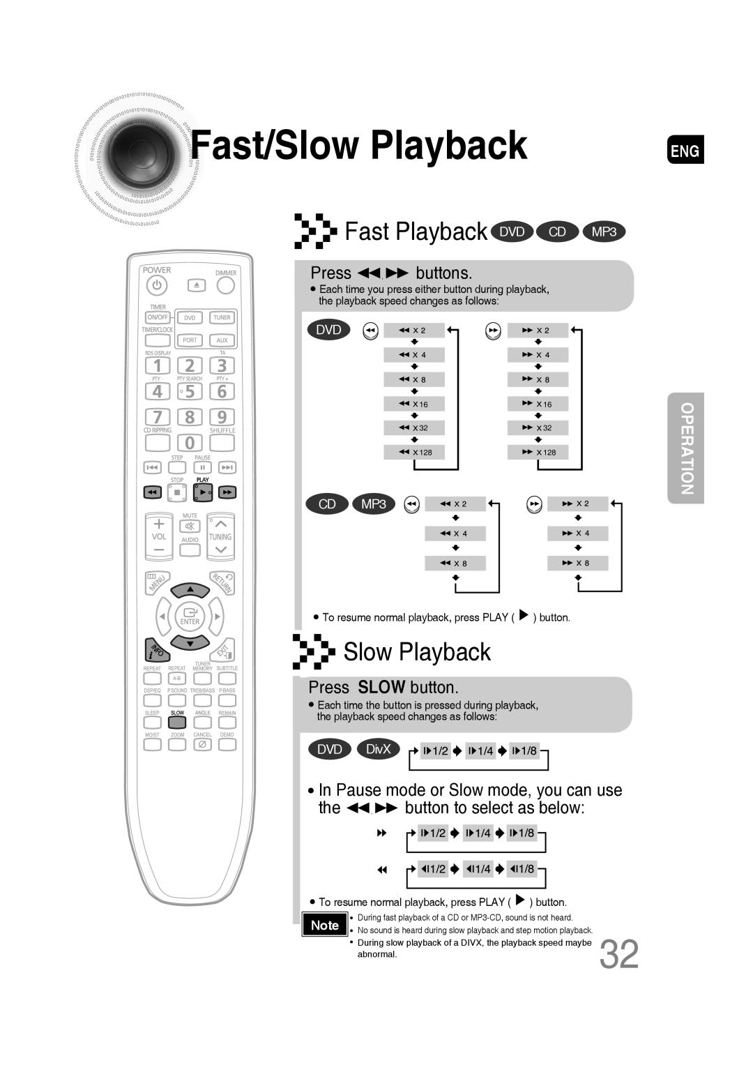 Samsung MM-D530D/XE, MM-D530D/XN, MM-D430D/EN, MM-D430D/XN, MM-D530D/EN Fast/Slow Playback, Press buttons, Press Slow button 