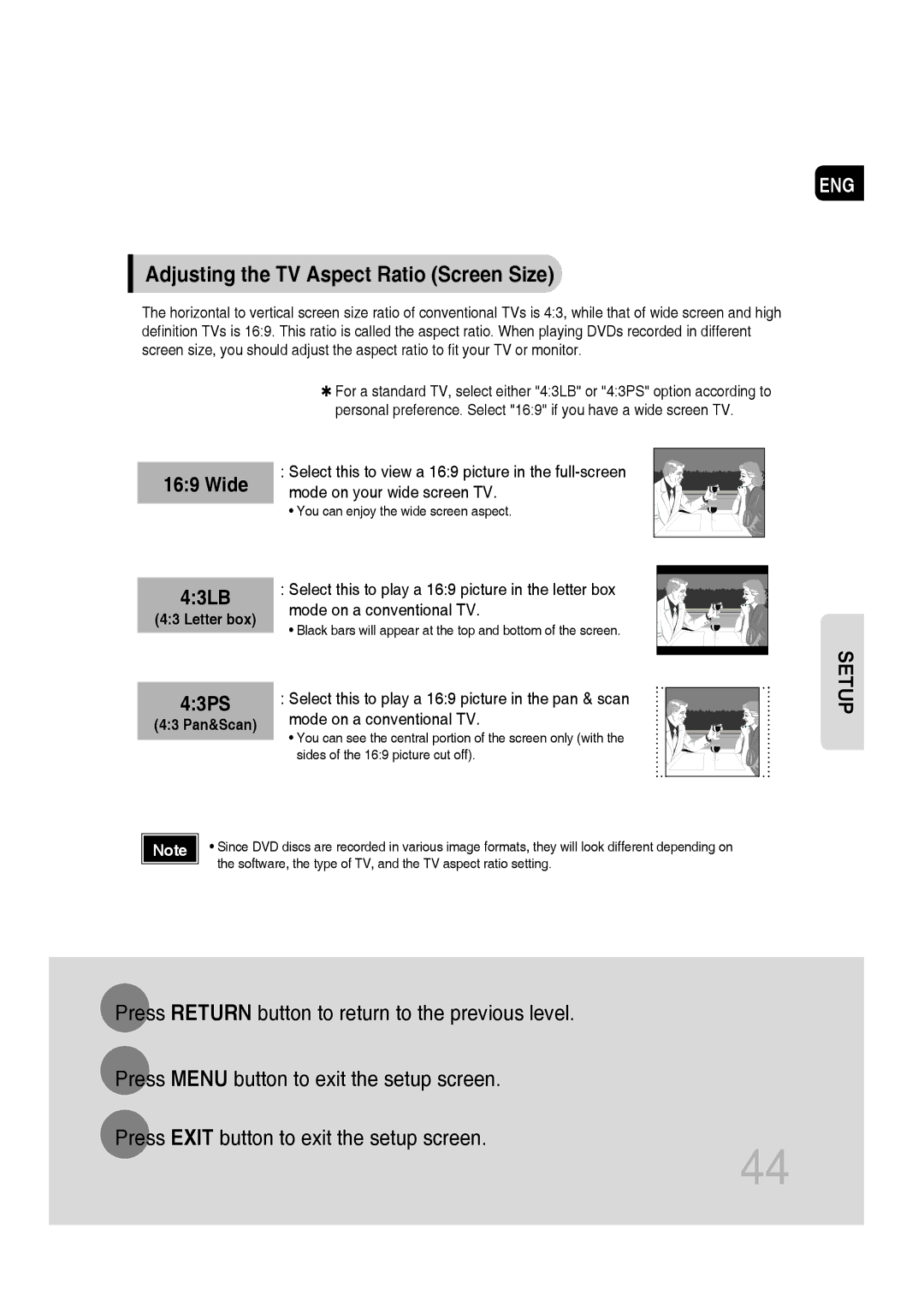 Samsung MM-D430D/EN, MM-D530D/XN, MM-D430D/XN, MM-D530D/EN, MM-D430D/ZX manual Adjusting the TV Aspect Ratio Screen Size, 43PS 