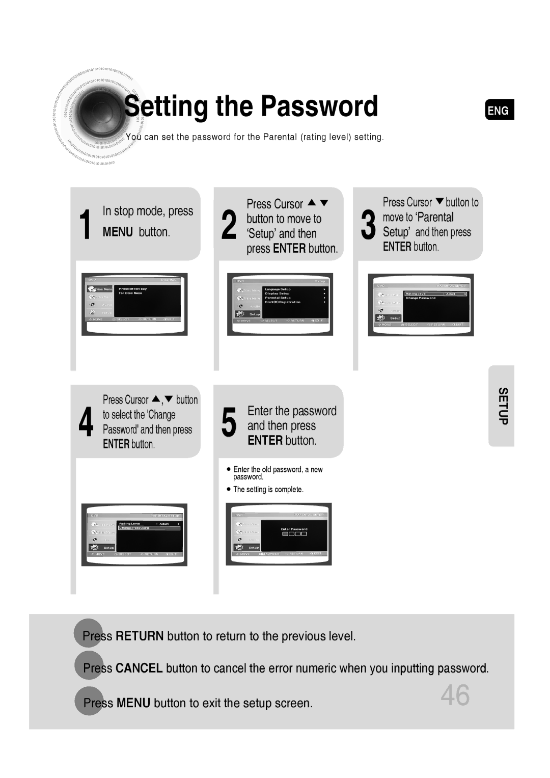 Samsung MM-D530D/EN, MM-D530D/XN, MM-D430D/EN, MM-D430D/XN, MM-D430D/ZX manual Setting the Password, Then press, Enter button 