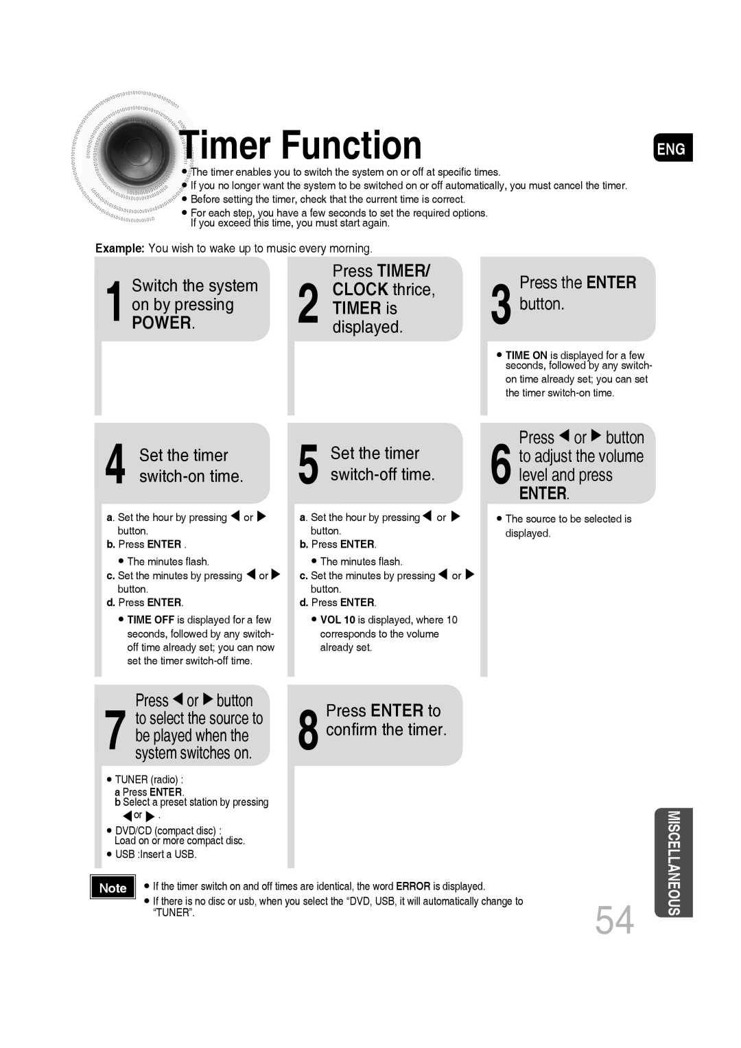 Samsung MM-D430D/XN, MM-D530D/XN, MM-D430D/EN, MM-D530D/EN, MM-D430D/ZX, MM-D530D/RU, MM-D430D/ZF manual Timer Function, Timer is 