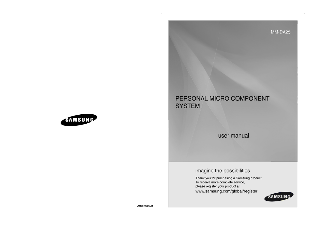 Samsung MM-DA25R/XEF, MM-DA25R/EDC, MM-DA25R/XEE manual Personal Micro Component System 