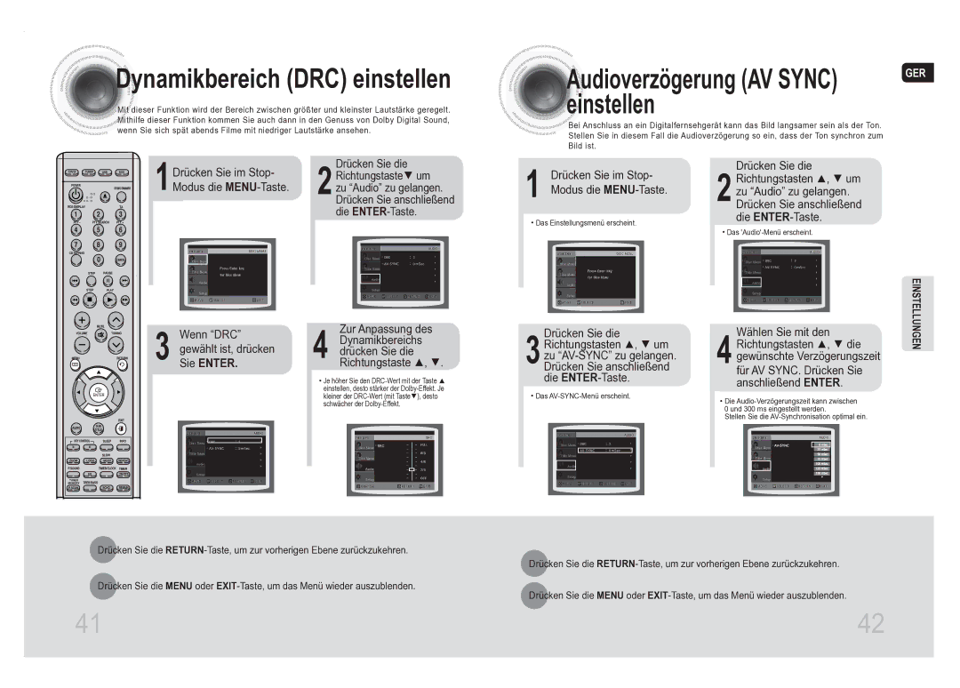 Samsung MM-DA25R/EDC Wenn DRC Gewählt ist, drücken, Sie Enter, Zur Anpassung des, Drücken Sie im Stop, Wählen Sie mit den 