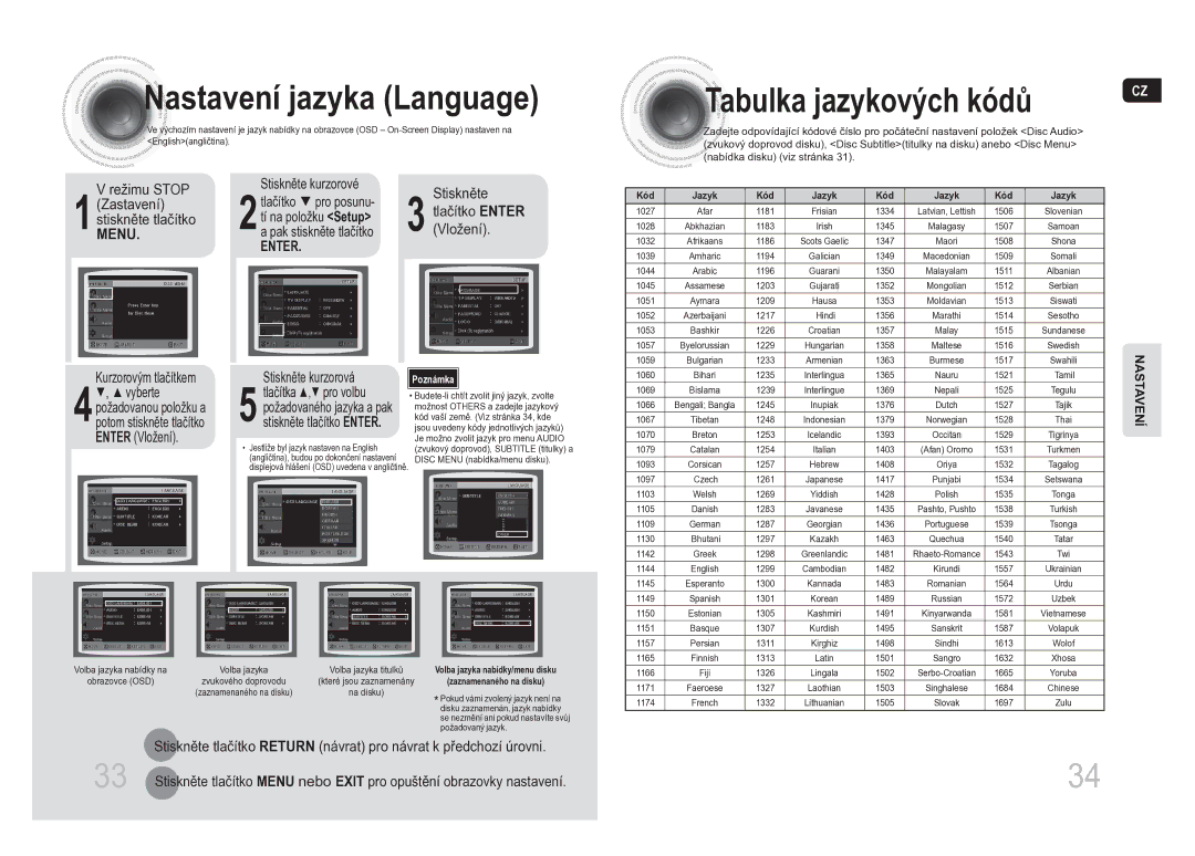 Samsung MM-DA25R/EDC manual Tabulka jazykových kódů, Režimu Stop 