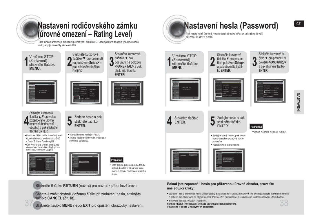 Samsung MM-DA25R/EDC manual Stiskněte kurzorové tla, Výchozí hodnota hesla je 