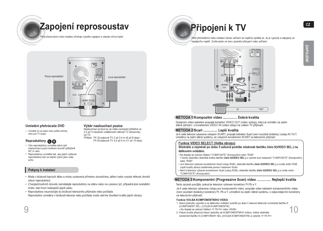 Samsung MM-DA25R/EDC manual Zapojení reprosoustav, Řipojení k TV 