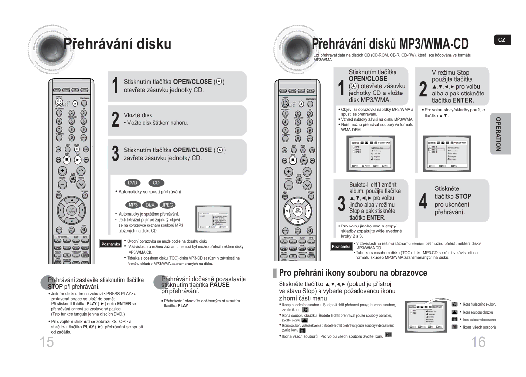 Samsung MM-DA25R/EDC manual Řehrávání disku, Open/Close 