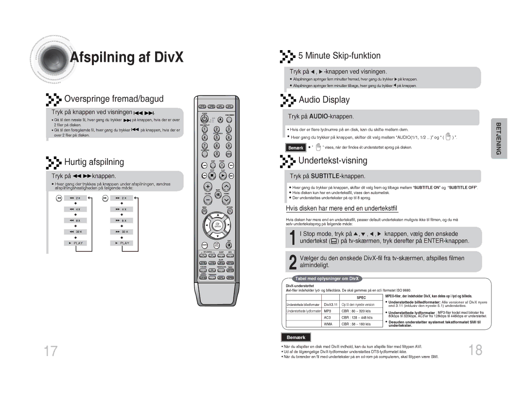 Samsung MM-DA25R/XEE manual Afspilning af DivX 