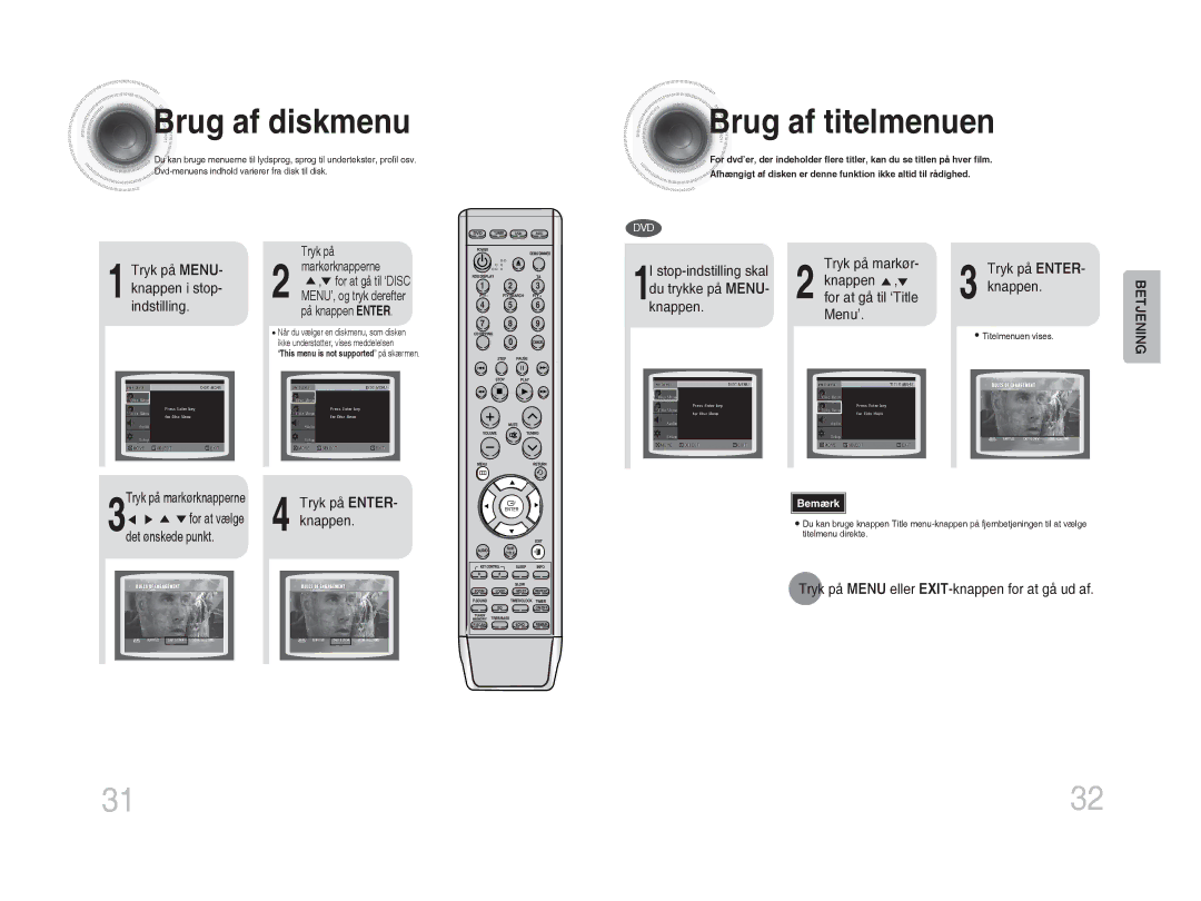 Samsung MM-DA25R/XEE manual Brug af diskmenu, Brug af titelmenuen 