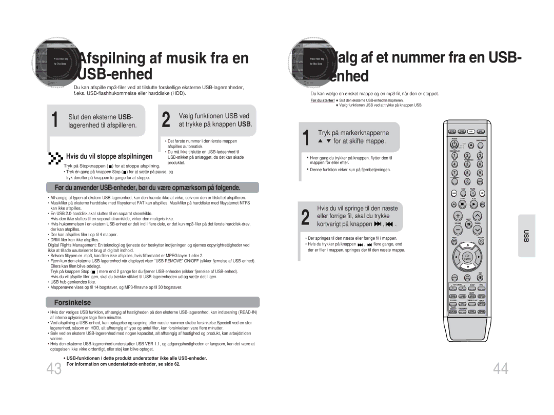 Samsung MM-DA25R/XEE Afspilning af musik fra en USB -enhed, Valg af et nummer fra en USB- enhed, Slut den eksterne USB 