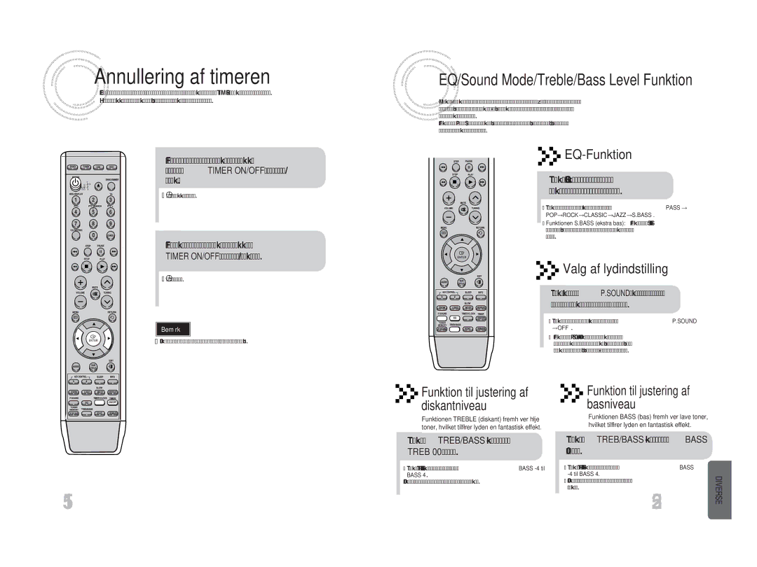 Samsung MM-DA25R/XEE manual Annullering af timeren, EQ-Funktion, Valg af lydindstilling, Treb 00 vises 