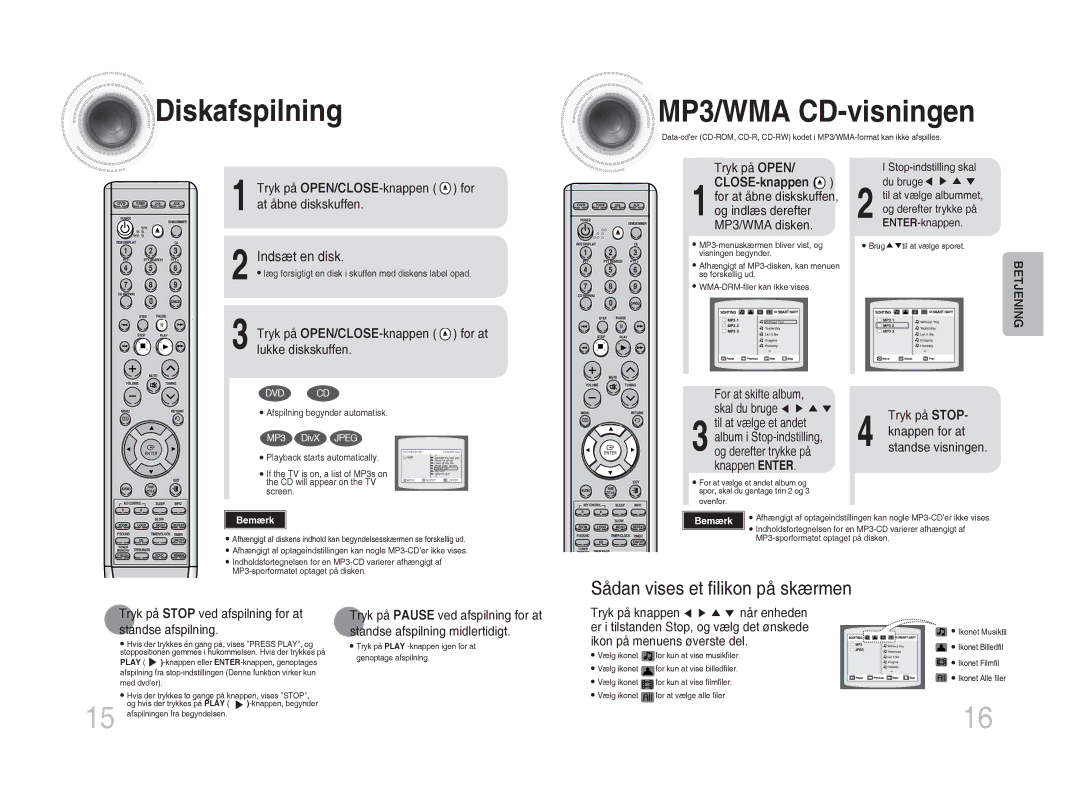 Samsung MM-DA25R/XEE manual Diskafspilning MP3/WMA CD-visningen 