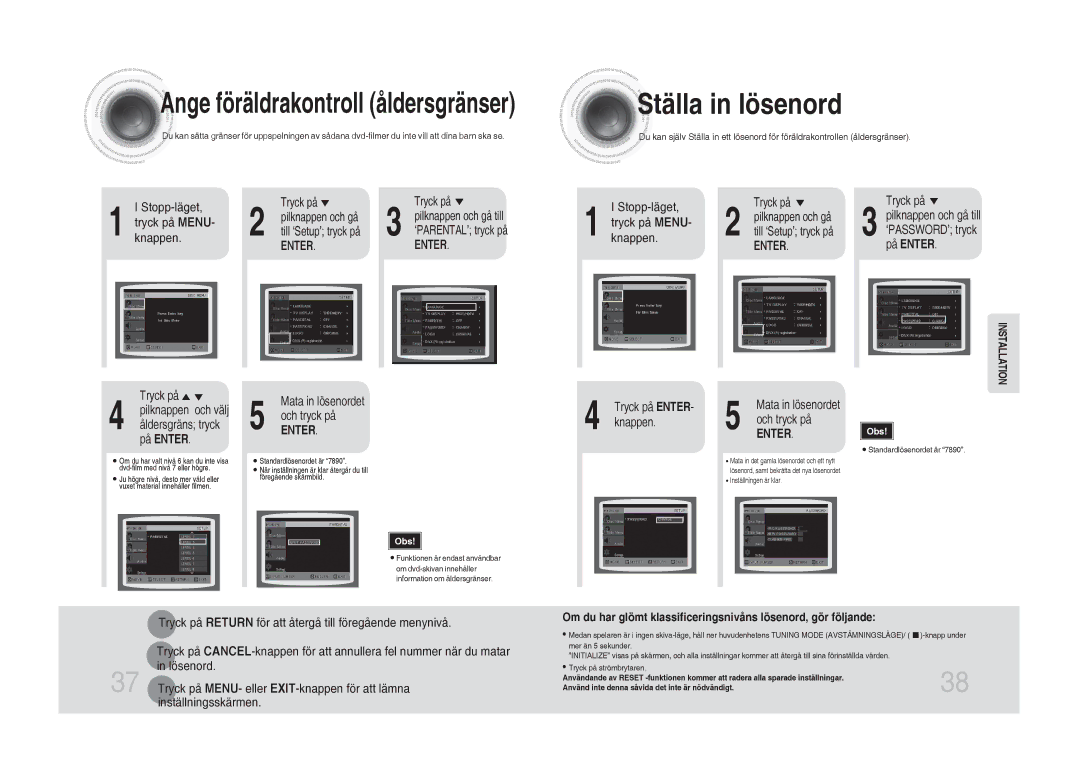 Samsung MM-DA25R/XEE manual Ställa in lösenord, Och tryck på, Pilknappen och gå, Till ‘Setup’ tryck på 