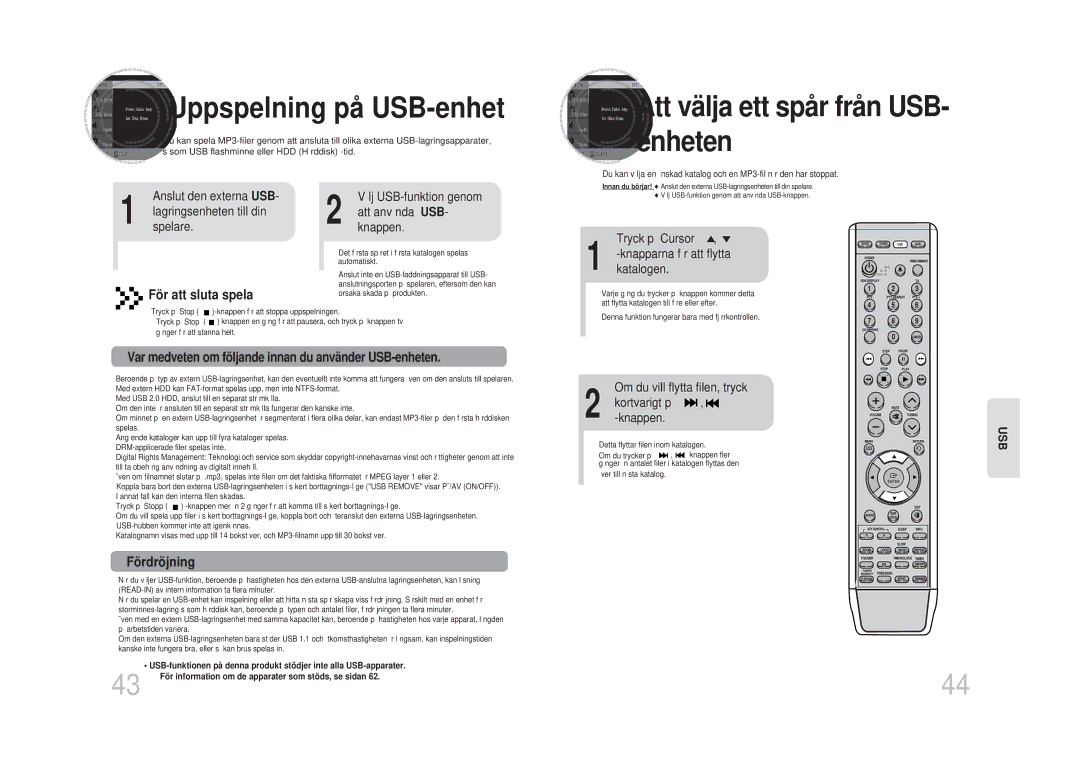 Samsung MM-DA25R/XEE manual Att välja ett spår från USB- enheten, Att använda USB, Anslut den externa USB 