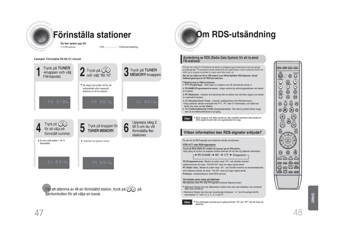 Samsung MM-DA25R/XEE manual Förinställa stationer, Och välj, Upprepa steg Till 5 om du vill förinställa fler stationer 