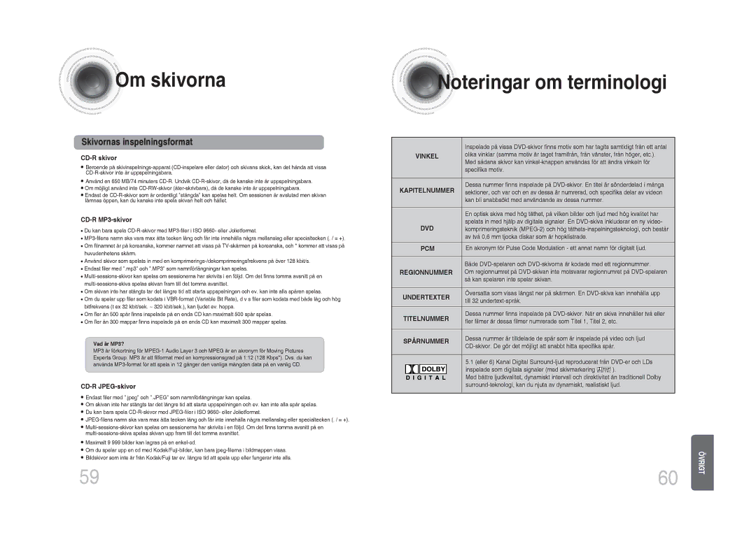 Samsung MM-DA25R/XEE manual Om skivorna, Vad är MP3? 