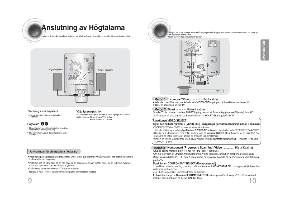 Samsung MM-DA25R/XEE manual Anslutning av Högtalarna 