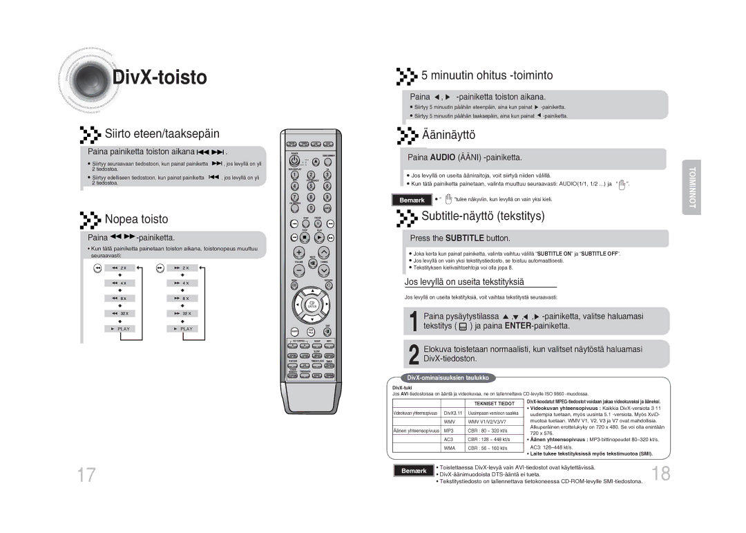 Samsung MM-DA25R/XEE manual DivX -toisto 