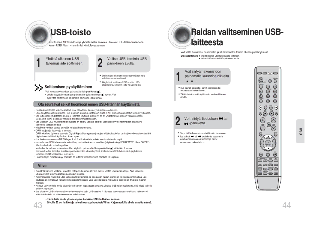 Samsung MM-DA25R/XEE manual USB -toisto, Raidan valitseminen USB- laitteesta, Painikkeen avulla, Voit siirtyä tiedostoon 