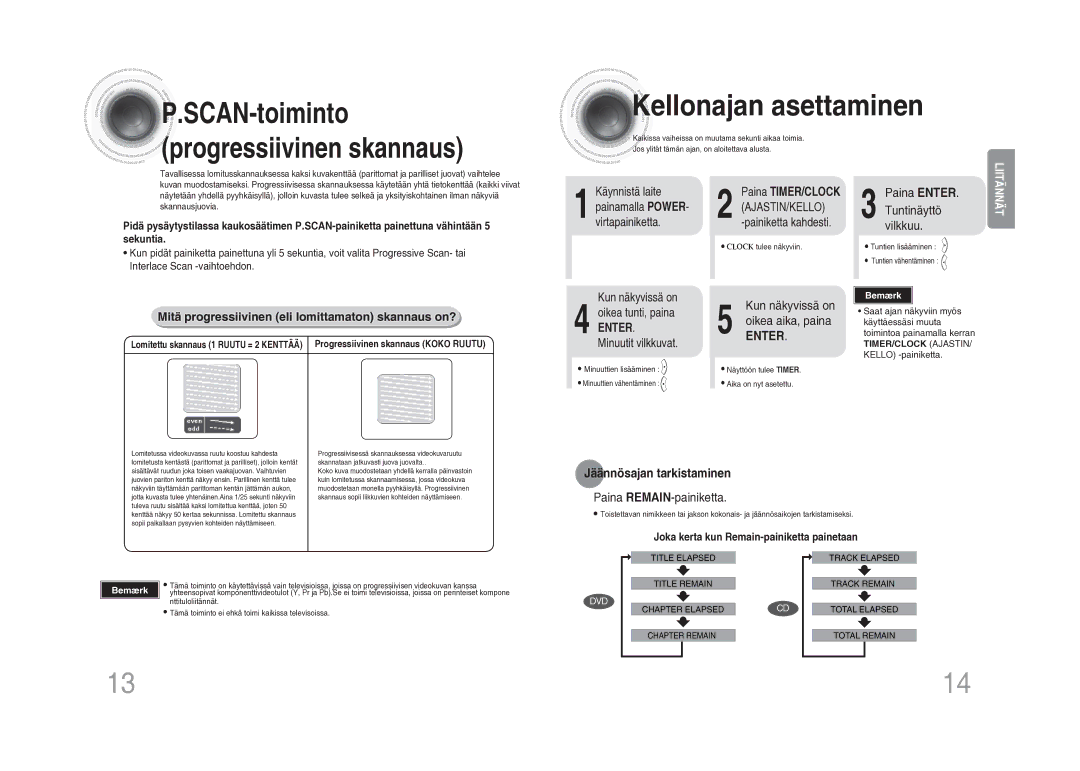 Samsung MM-DA25R/XEE manual Kellonajan asettaminen, Jäännösajan tarkistaminen 