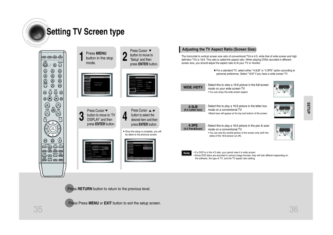 Samsung MM-DA25T/FMC, MM-DA25T/UMG manual Press Menu, Button in the stop, Mode, Adjusting the TV Aspect Ratio Screen Size 