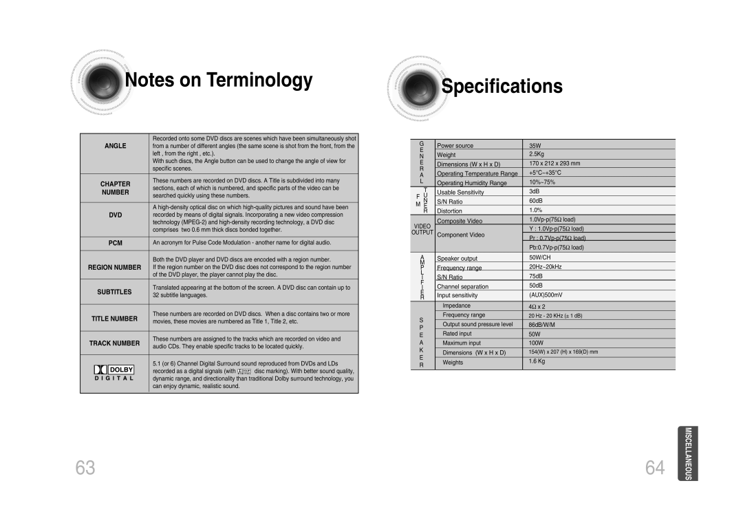 Samsung MM-DA25T/UMG, MM-DA25T/FMC, MM-DA25T/MEA manual Specifications, Angle 