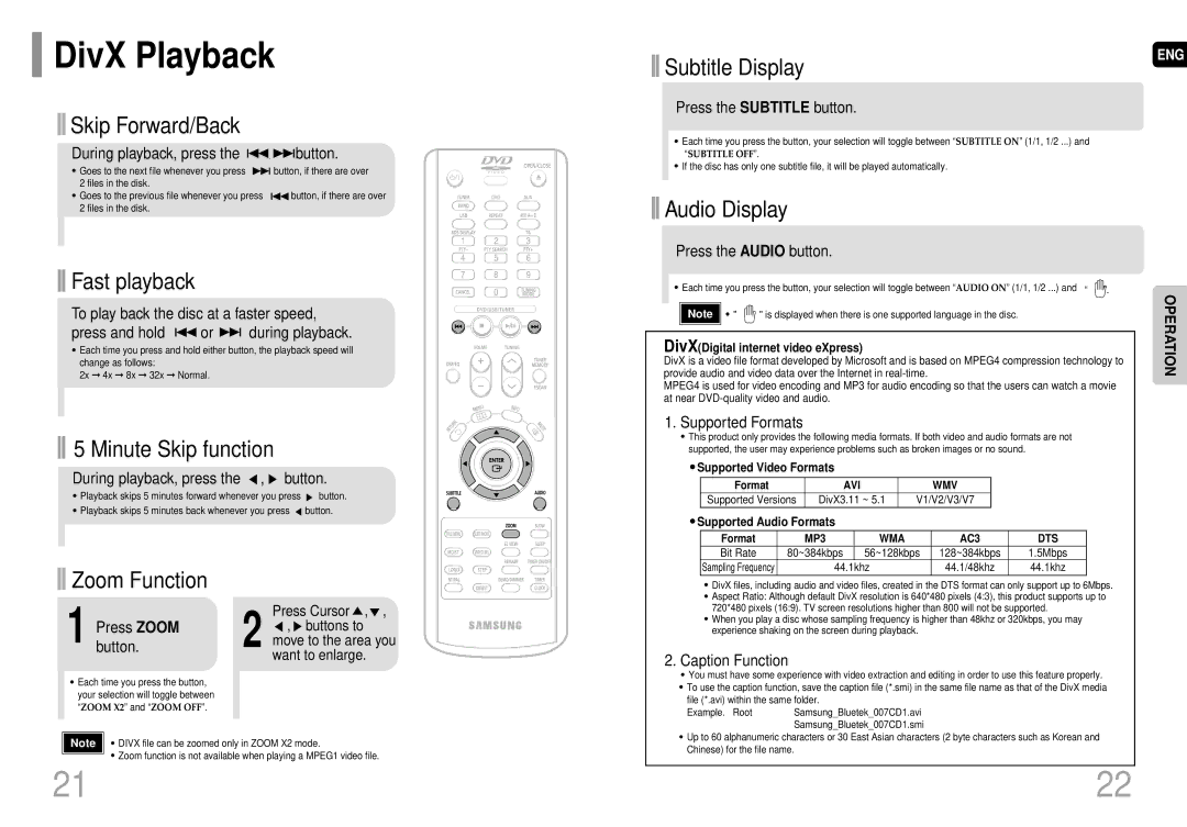 Samsung MM-DC10R/ELS manual DivX Playback 