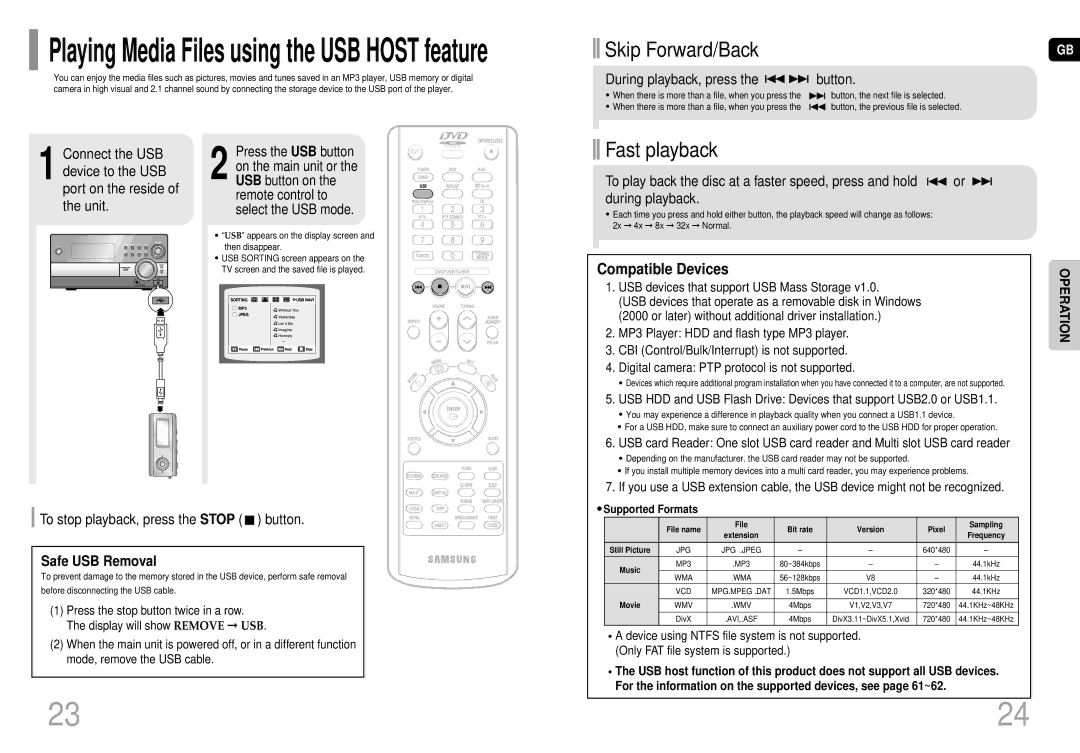 Samsung MM-DC10R/ELS manual To stop playback, press the Stop button, Safe USB Removal 