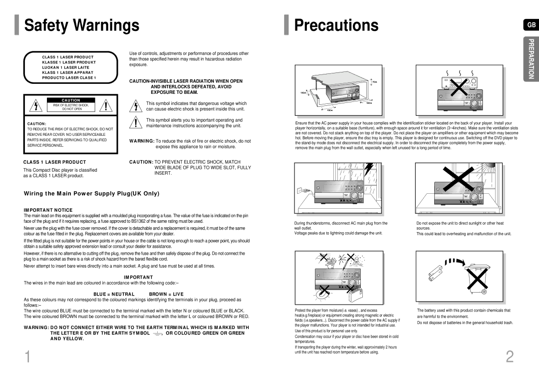 Samsung MM-DC10R/ELS manual Safety Warnings PrecautionsGB, Class 1 Laser Product 