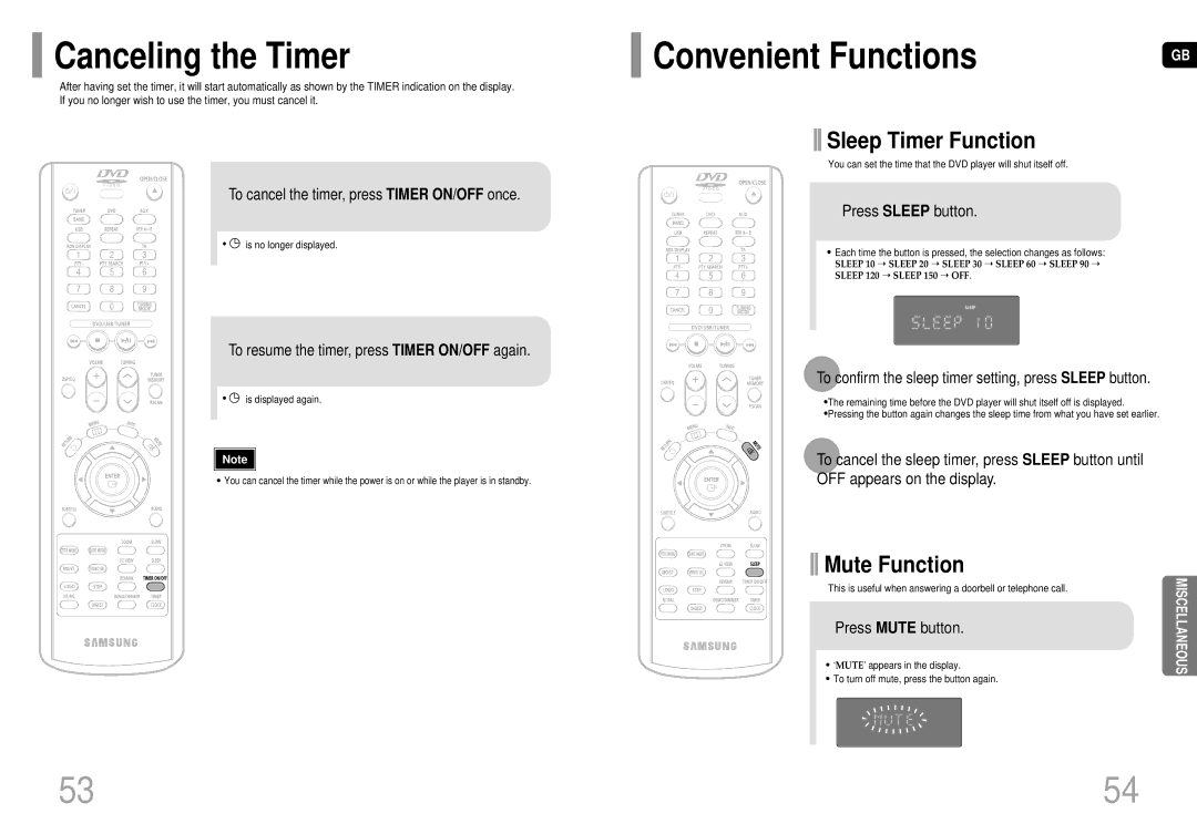 Samsung MM-DC10R/ELS manual Canceling the Timer, To cancel the timer, press Timer ON/OFF once, Press Sleep button 