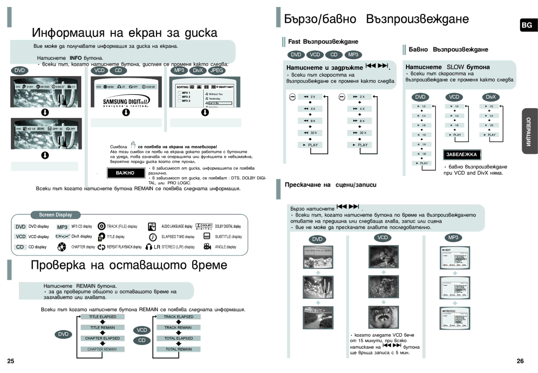 Samsung MM-DC10R/ELS manual ÀÌÙÓÏ‡ˆËﬂ Ì‡ ÂÍ‡Ì Á‡ ‰ËÒÍ‡, Ó‚Âí‡ Ì‡ Óòú‡‚‡˘Óúó ‚Âïâ, ‡‚Ìó Ç˙Áôóëá‚Âê‰‡Ìâ, Slow ·ÛÚÓÌ‡ 