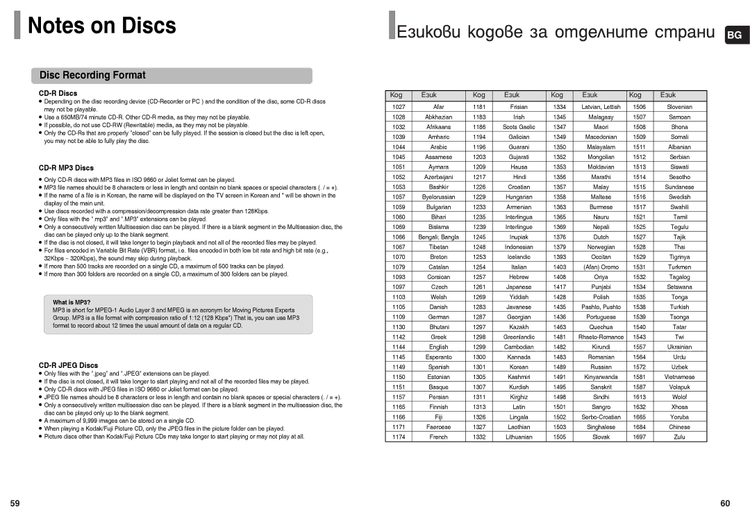 Samsung MM-DC10R/ELS manual Disc Recording Format, Öáëí 