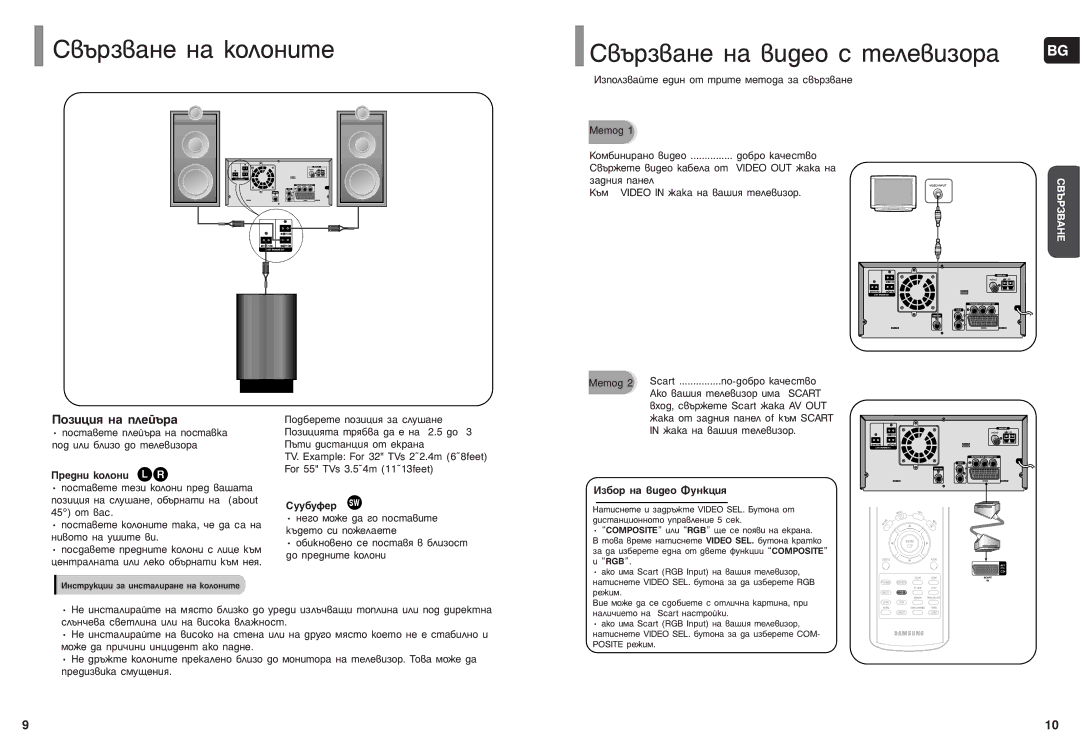 Samsung MM-DC10R/ELS manual ‚˙Á‚‡ÌÂ Ì‡ Íóîóìëúâ ‚˙Á‚‡ÌÂ Ì‡ ‚Ë‰ÂÓ Ò ÚÂÎÂ‚ËÁÓ‡, ÈÓÁËˆËﬂ Ì‡ ÔÎÂÈ˙‡, Â‰ÌË Íóîóìë L R 