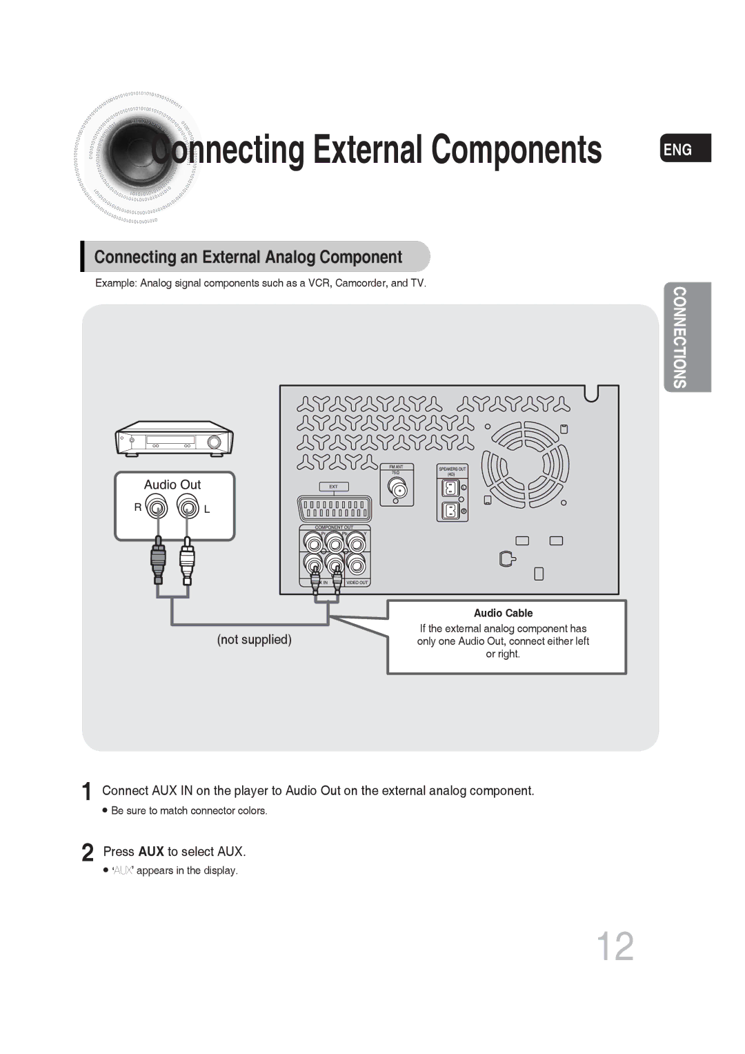 Samsung MM-DG25T/UMG, MM-DG25R/EDC, MM-DG25R/XEF Connecting External Components, Connecting an External Analog Component 