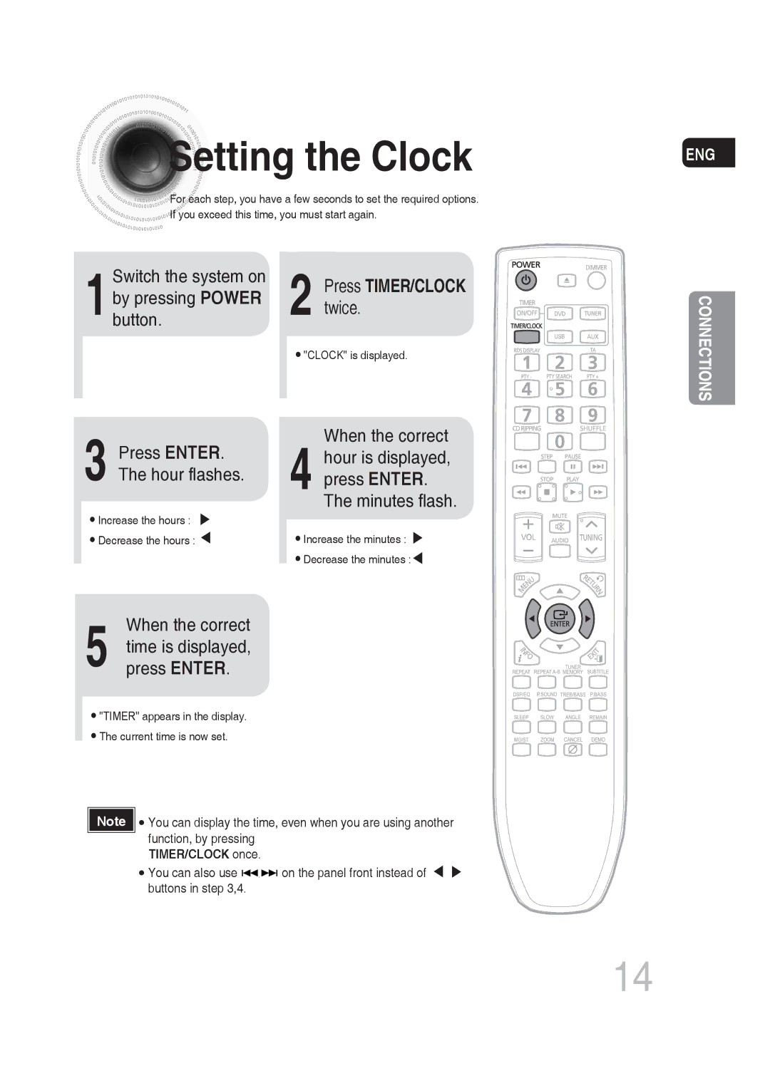 Samsung MM-DG25R/EDC, MM-DG25R/XEF, MM-DG25R/XET manual Setting the Clock, Twice, 1button, When the correct, Press Enter 