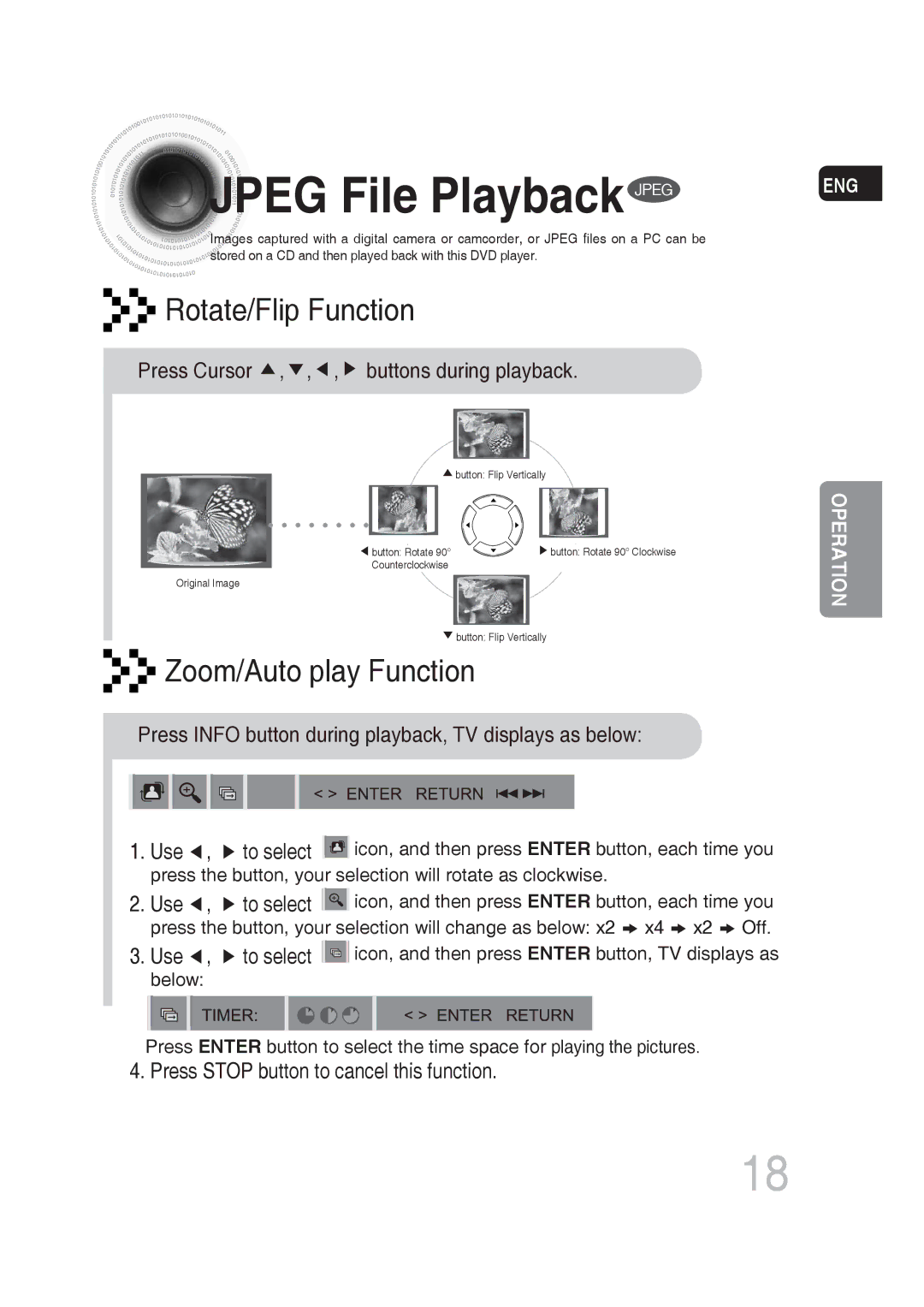 Samsung MM-DG25R/XEE, MM-DG25R/EDC, MM-DG25R/XEF manual Jpeg File Playback Jpeg, Press Cursor , , , buttons during playback 