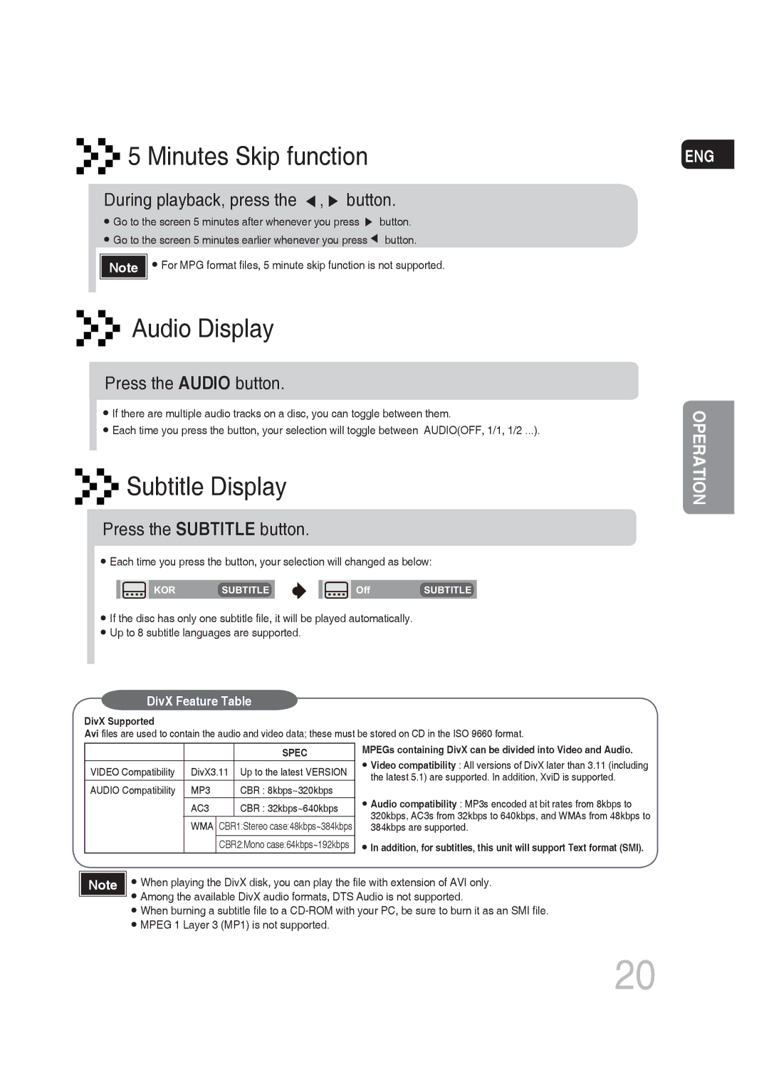 Samsung MM-DG25R/XEF, MM-DG25R/EDC During playback, press the , button, Press the Audio button, Press the Subtitle button 