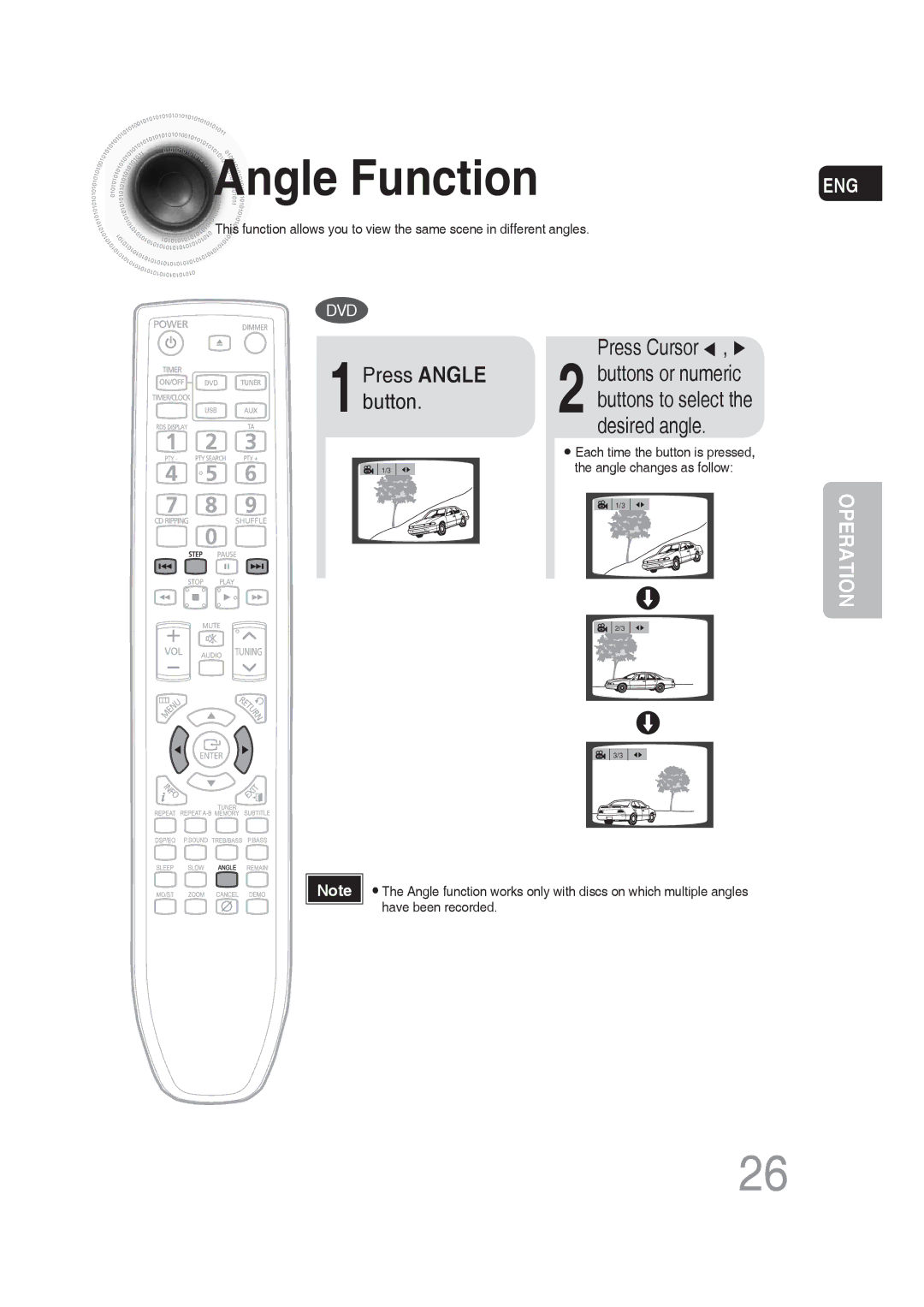 Samsung MM-DG25R/XET, MM-DG25R/EDC, MM-DG25R/XEF, MM-DG25T/UMG, MM-DG25R/XEE manual Angle Function, Desired angle 