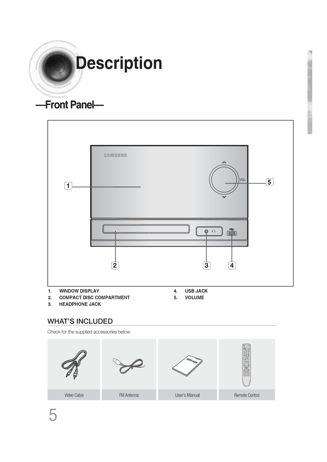 Samsung MM-DG25R/XEF, MM-DG25R/EDC, MM-DG25R/XET, MM-DG25T/UMG, MM-DG25R/XEE manual Description, Front Panel 