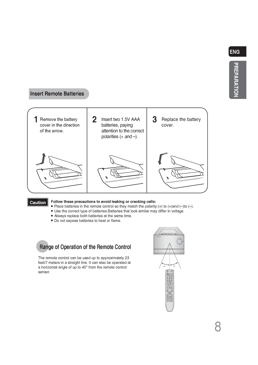 Samsung MM-DG25R/XEE, MM-DG25R/EDC, MM-DG25R/XEF, MM-DG25R/XET, MM-DG25T/UMG manual Range of Operation of the Remote Control 