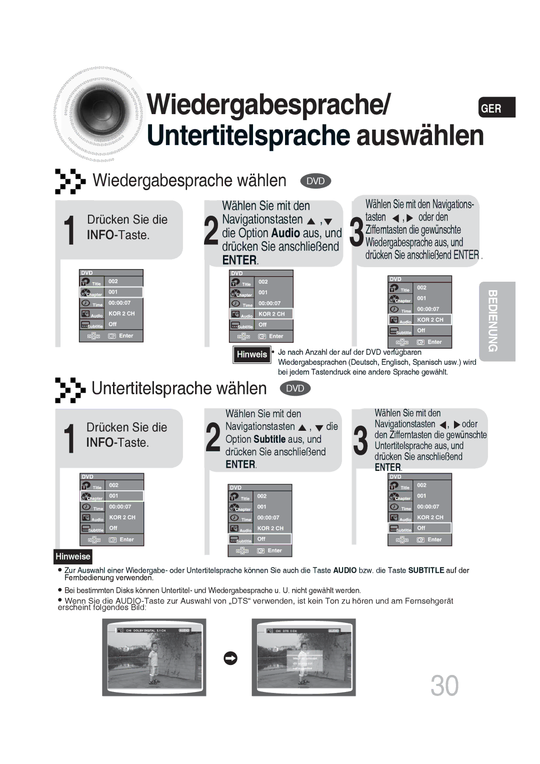 Samsung MM-DG25R/XEF, MM-DG25R/EDC manual Wiedergabesprache/ GER, Untertitelsprache auswählen 