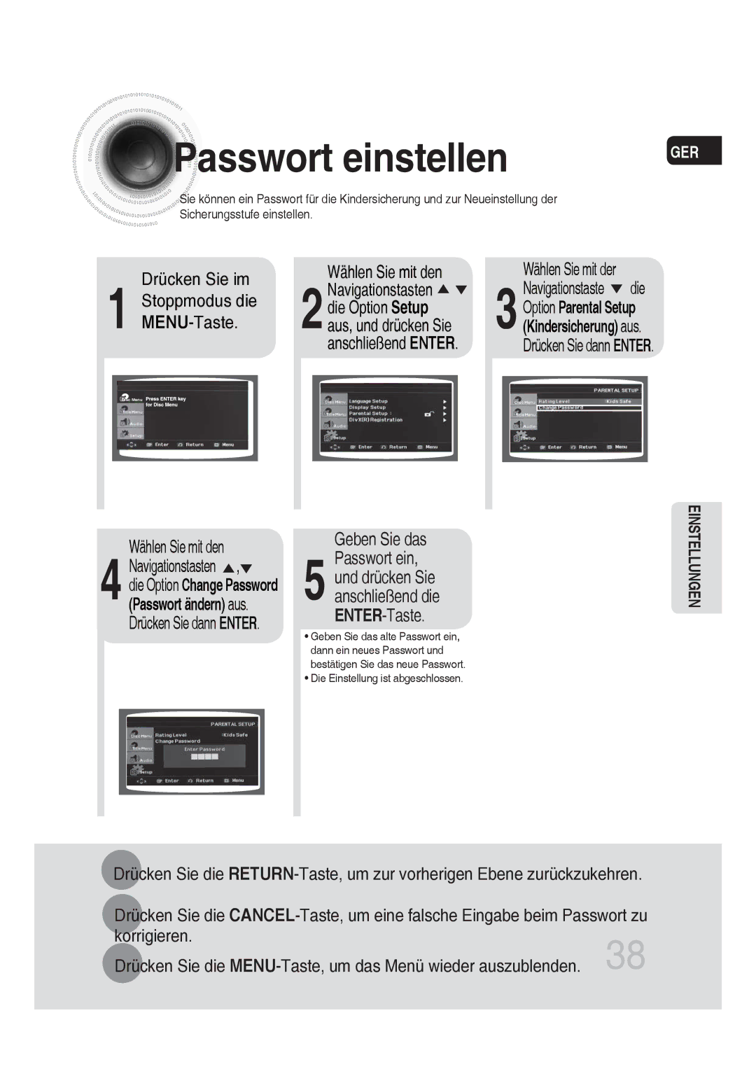 Samsung MM-DG25R/XEF, MM-DG25R/EDC manual Passwort einstellen, Wählen Sie mit der, Geben Sie das 