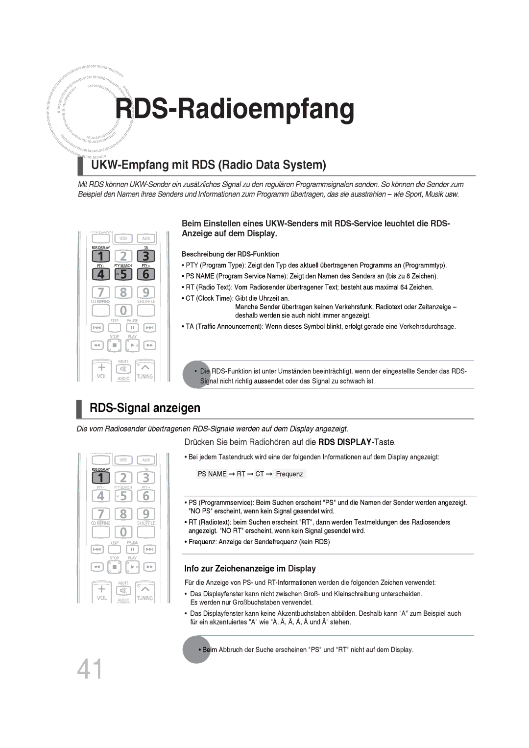 Samsung MM-DG25R/EDC, MM-DG25R/XEF manual RDS -Radioempfang, UKW-Empfang mit RDS Radio Data System 