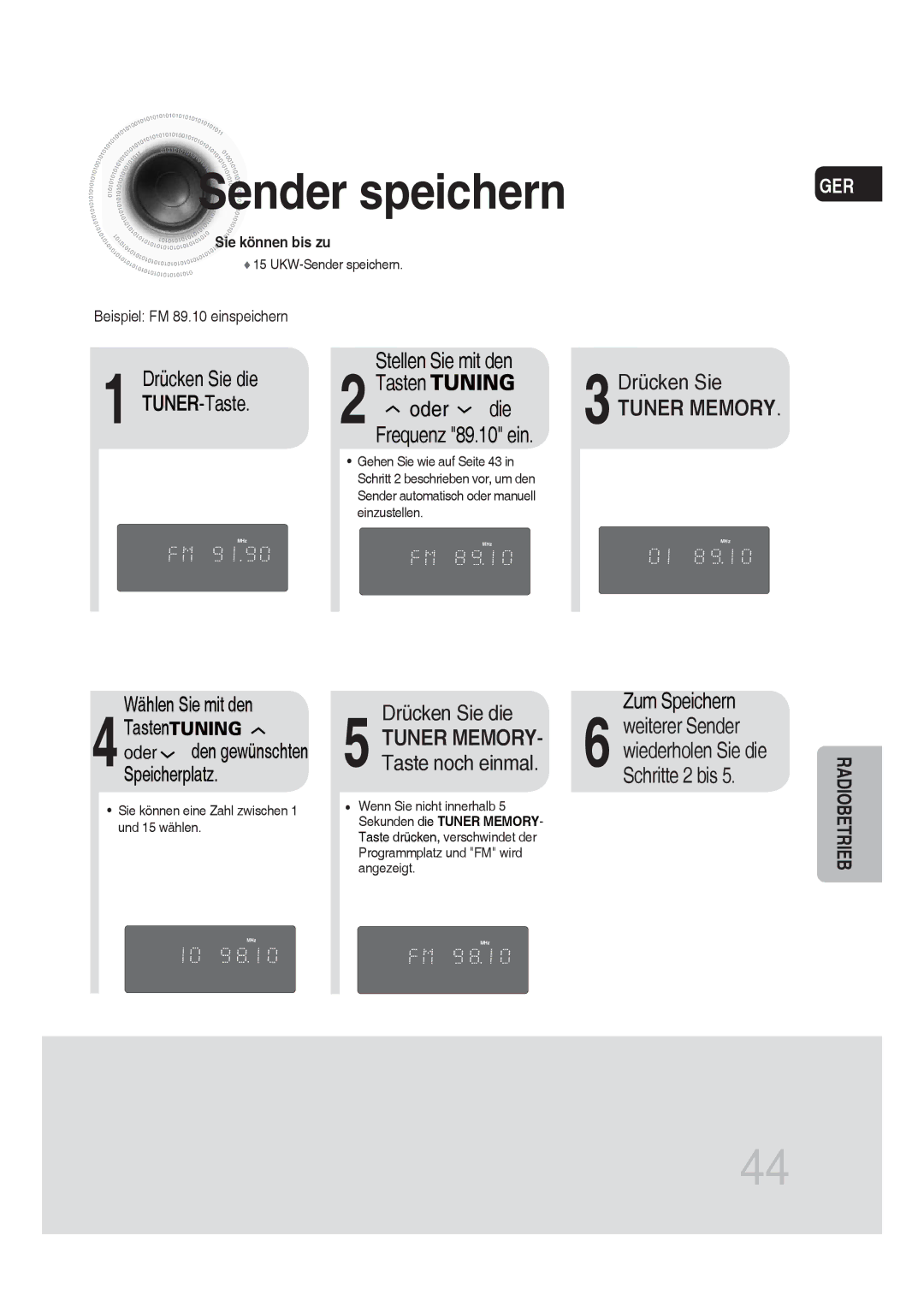 Samsung MM-DG25R/XEF, MM-DG25R/EDC manual Sender speichern, 3Drücken Sie, Zum Speichern 