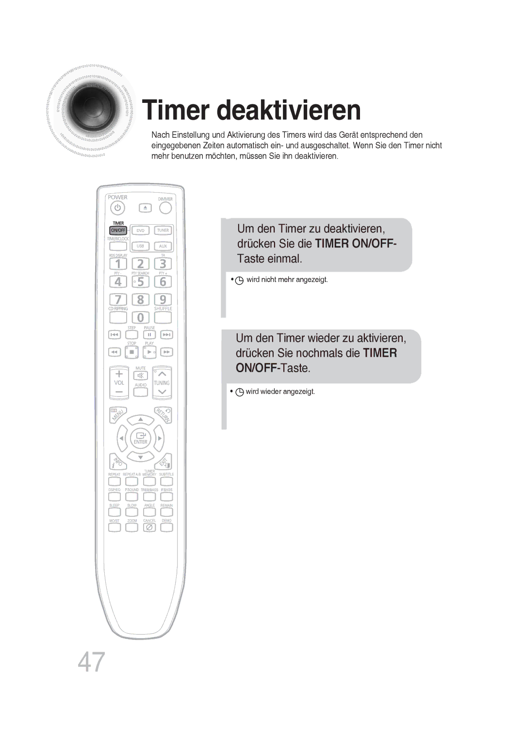 Samsung MM-DG25R/EDC, MM-DG25R/XEF manual Timer deaktivieren 