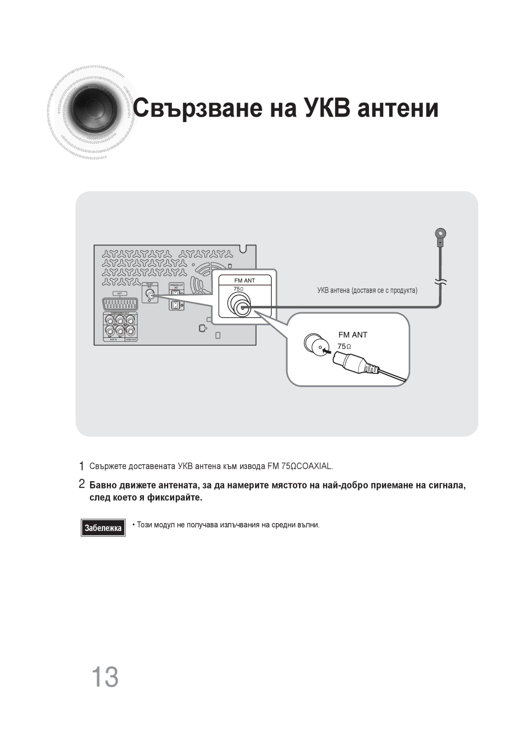 Samsung MM-DG25R/EDC manual УКВ антена доставя се с продукта, Този модул не получава излъчвания на средни вълни 